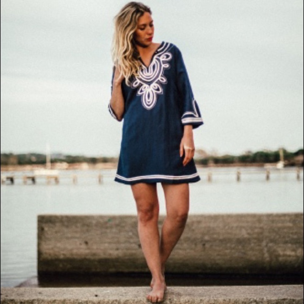 NWT 🇫🇷 Les Canebiers Tahiti Navy/ White Tunic Dress - Picture 1 of 8